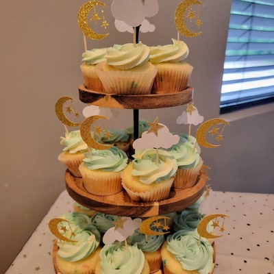 Moon Stars CUPCAKE Toppers Dessert Toppers Gold Glitter - Etsy