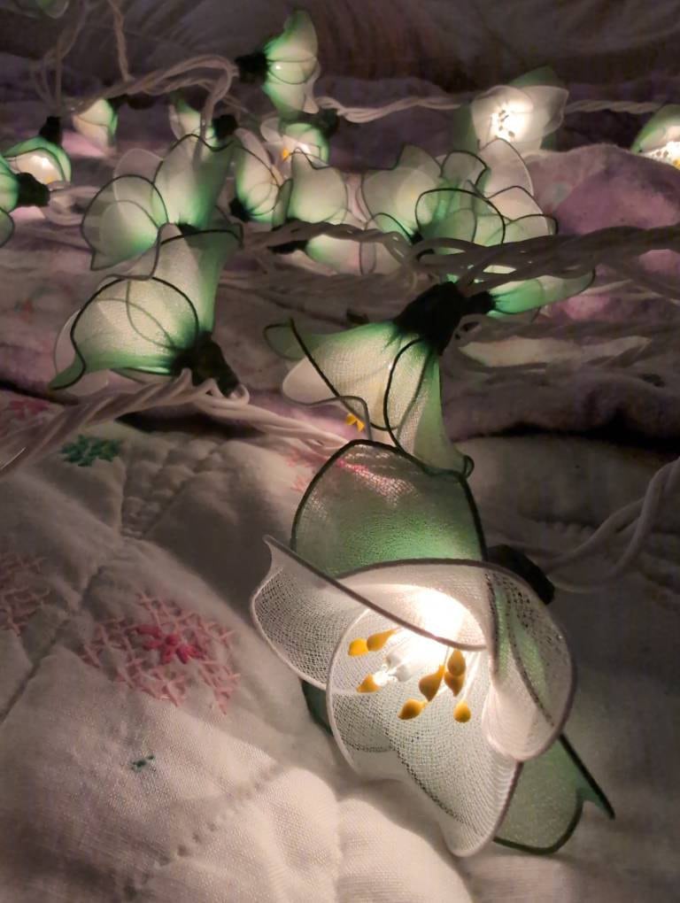 Handmade white and green flower string lights for patio,wedding,party and Decoration, fairy lights (35 UL Warm lights)