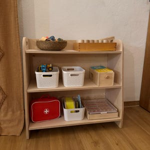 Montessori toy shelf, wooden  shelf, plywood storage cabinet, modern toy shelf, toodler room, nursery arrangement