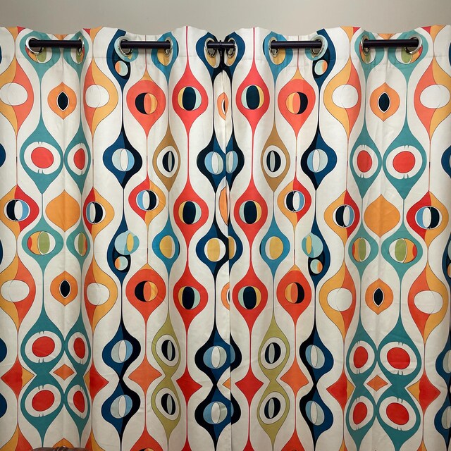ミッドセンチュリーモダンレトロカーテン - カラフルな幾何学模様の