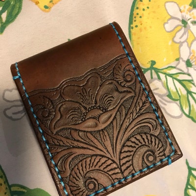 Western Floral Tooled Leather Bi Fold Wallet southwest Made - Etsy