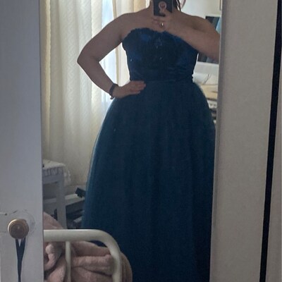 Spaghetti Strap Glitter Tulle Ballgown with Floral Applique Papaya main image 1