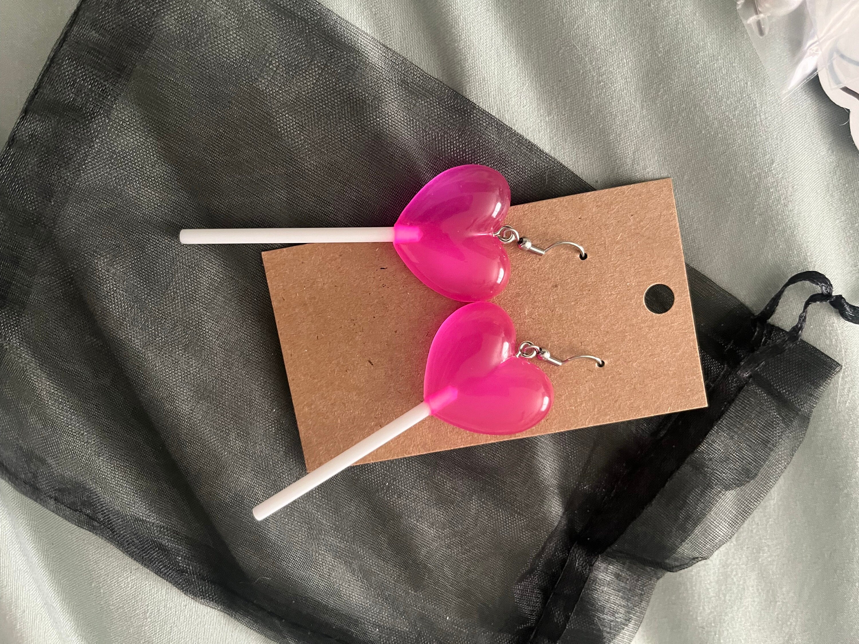 Valentine’s Day Heart Lollipop Earrings, Valentine’s Day Earrings, Valentine’s Day Suckers, Heart Earrings