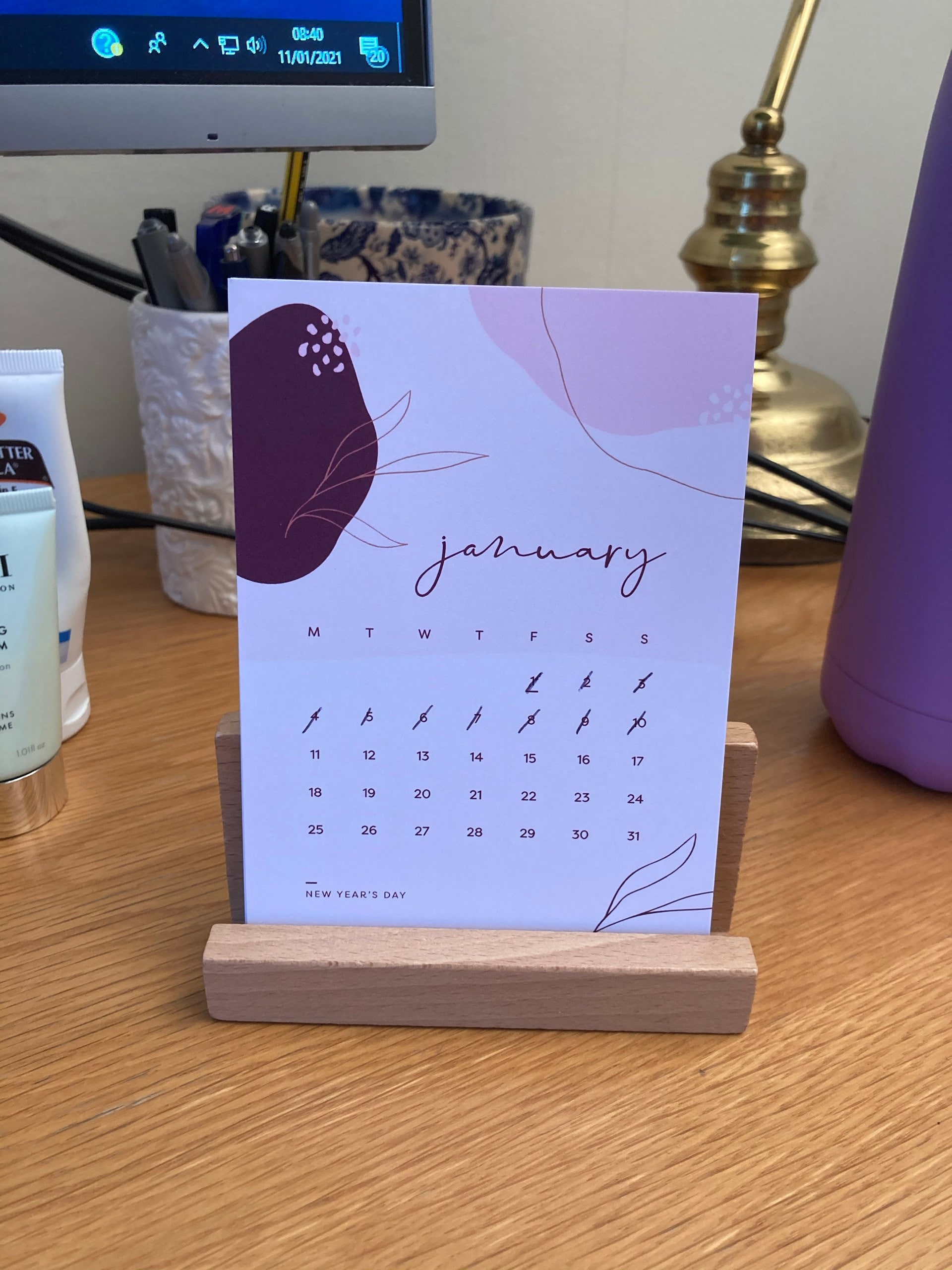 2025 Desk Calendar with Holder | 12 Month Calendar, Monthly Calendar, Office Desk Decor, Small Desktop Calendar, Wavy Colour Block