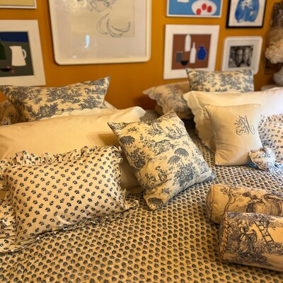 Blue Toile Throw French Vintage Bedding Farmhouse Linen - Etsy