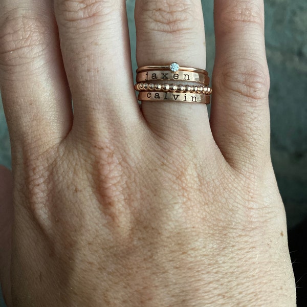 Personalized Stacking Name Rings | 14k Gold Filled, Rose, or Silver ...