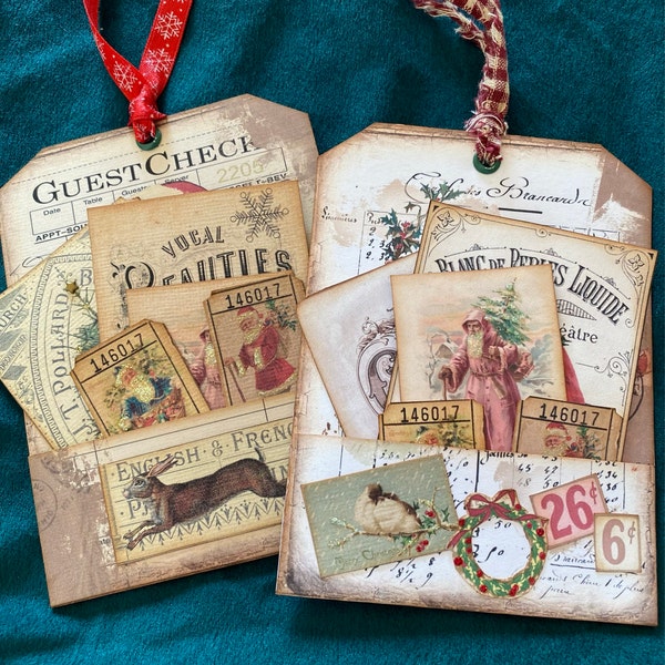 Christmas Santa Shabby Receipt Pocket Tags, Loaded Envelope, Junk ...