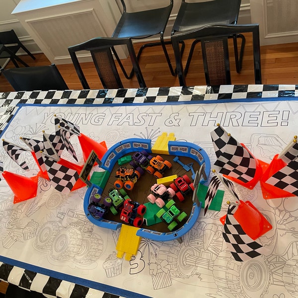Monster Truck Birthday Party Coloring Tablecloth Personalized Monster ...
