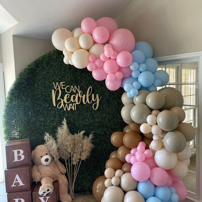 Pastel Blue and Pink Baby Shower Balloon Garland Kit We Can Bearly Wait ...