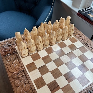 Medieval Wooden Chess Pieces, Original Chess Pieces, Wood Carving Chess ...