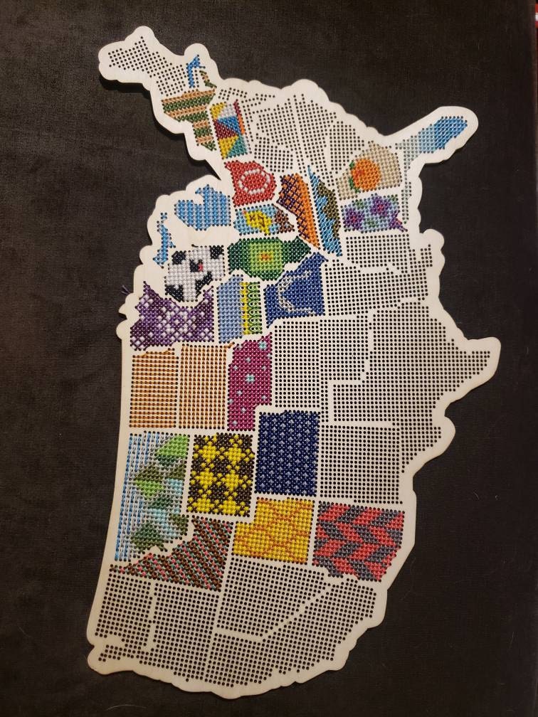 Stitchable Wooden US State Map | Cross Stitch & Embroidery United States Perforated Wood Map | Plywood Needlepoint Wedding or Moving Gift