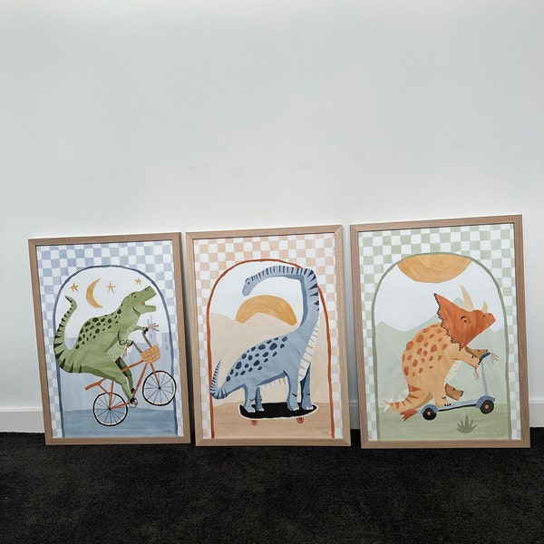 Pip+phee Dinosaur Riders Arch Set of 3 Art Prints - Nursery - Boys Room ...