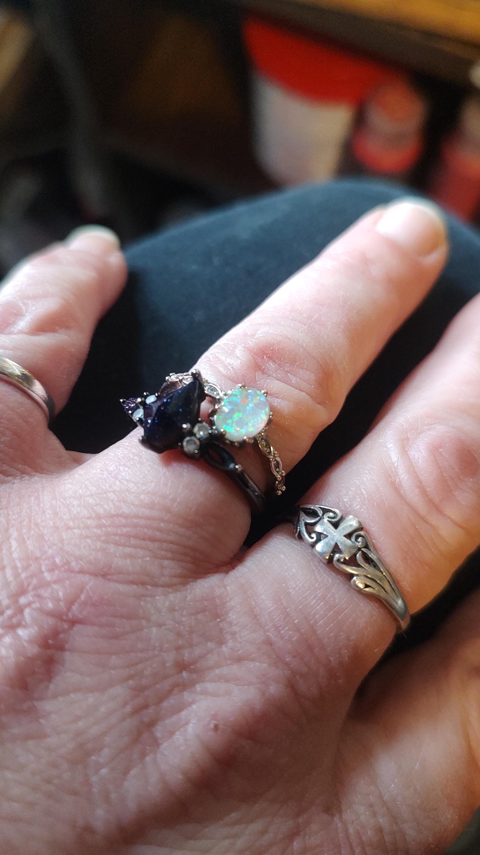 Orion Nebula Ring Set, Matching Promise Rings for Couples, Blue Sandstone Rings Engagement Ring Anniversary Gift.
