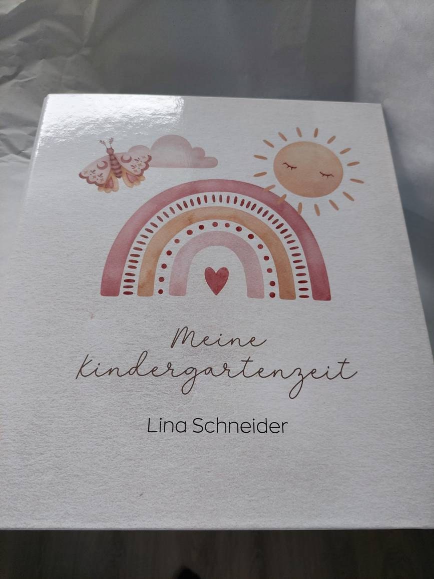 Kindergartenordner Boho Regenbogen, Ordner personalisiert mit Name, Portfolio, Sammelordner, Kindergartenmappe, Kita-Ordner