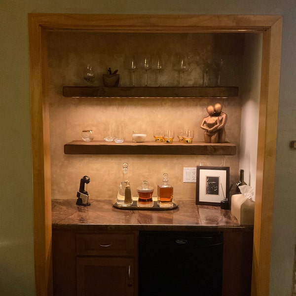Rustic Floating Wood Shelf With Wifi LED Lights - 3 Inch Thick - Etsy