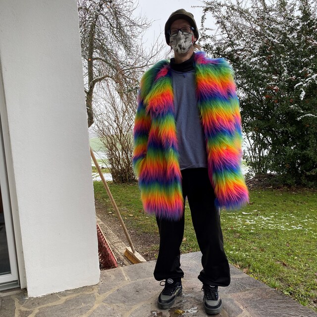Rainbow Faux Fur Coat. Unisex Cut. 100 Polyester. Vegan Cruelty Free. Luxury Fur. Etsy