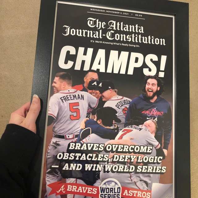 Framed The Atlanta Journal-Constitution Champs Braves 2021 World Series  Champions 17x27 Baseball Newspaper Cover Photo Professionally Matted #1