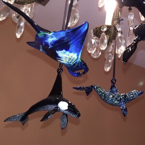 Hanging Glass Orca Whale Ornament, Killer Whale, Lampwork Sea Life