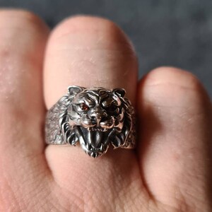 925 Sterling Silver Tiger Ring Animal Zodiac Ring Adjustable