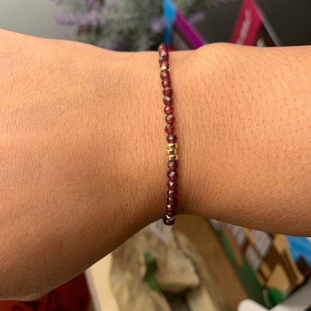 Genuine Garnet Bracelet, 14K Gold Filled Bracelet, Delicate