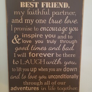 Personalized Carved Wooden Sign - "i Take You to Be My Best Friend, My ...