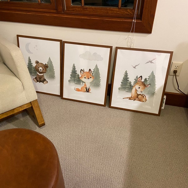 Woodland Animal Nursery Wall Art Set of 3 | Deer Bear Fox Nursery ...