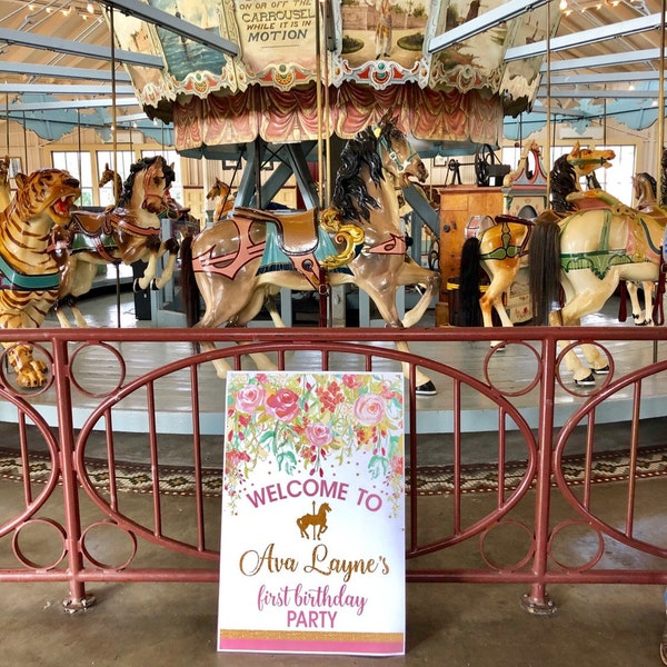 Carousel Welcome Sign Printable, First Birthday Party Welcome Sign ...