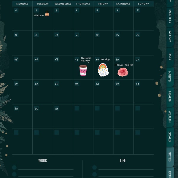 Undated Digital Planner Dark Mode, All in One iPad Planner, Goodnotes ...