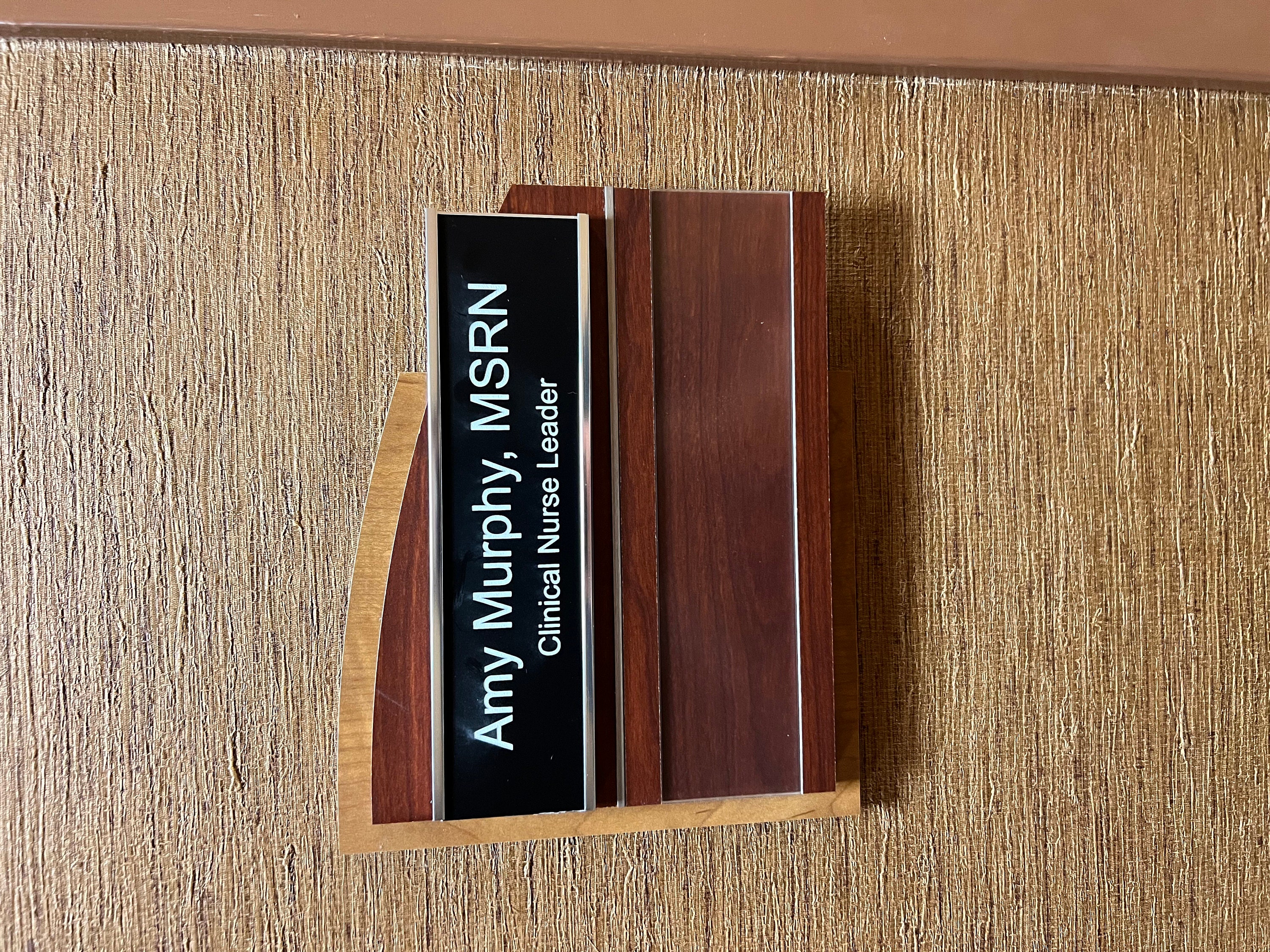 2&quot; x 8&quot; Laser Engraved Name Plate with Silver Aluminum Holder Adhesive Backed - Wall - Cubicle - Door - Flush Mountable