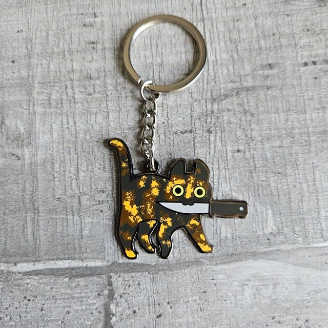 Tortoiseshell Knifecat Metal Keychain - Etsy