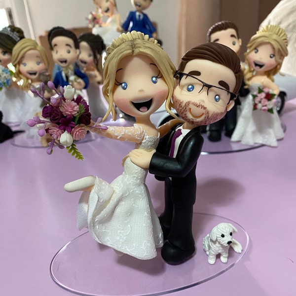 Personalized Wedding Cake Topper: Cold Porcelain Clay Bride and Groom ...
