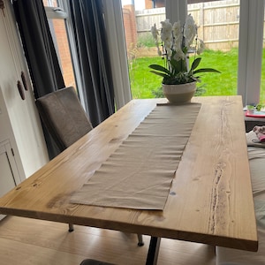 Solid Oak Extendable Kitchen Dining Table With SQUARE LEGS Industrial Rustic Hardwood Table ...