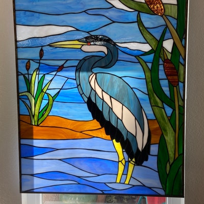 Stained Glass Hanging Panel P-109 Heron - Etsy