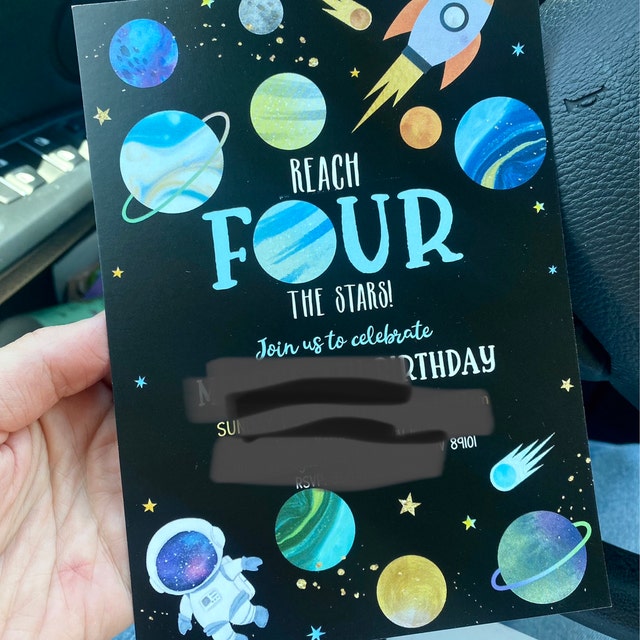 Editable Space Fourth Birthday Invitation Reach FOUR the