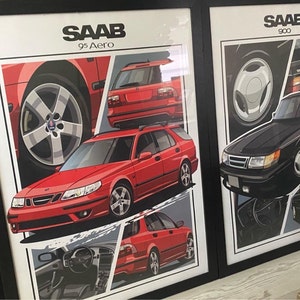 SAAB 93 OG Poster Silver Sedan Saab Poster Wall Art Gift Room Office ...