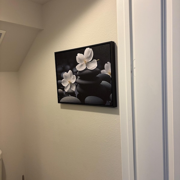 Floral Zen Stones Black Spa Bathroom Wall Art | Bathroom Wall Decor ...