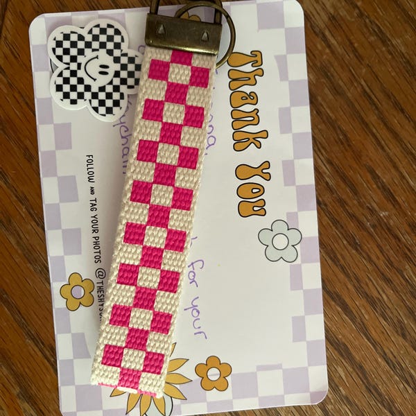 Checkerboard Pattern Keychain Wristlet / Key Fob / Checker Print ...