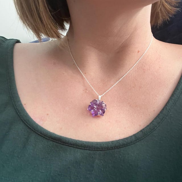 Collier Avec Grand Pendentif Fleur En Argent 925 Et Améthystes - Neuf Sans Emballage, Bijou élégant Violet