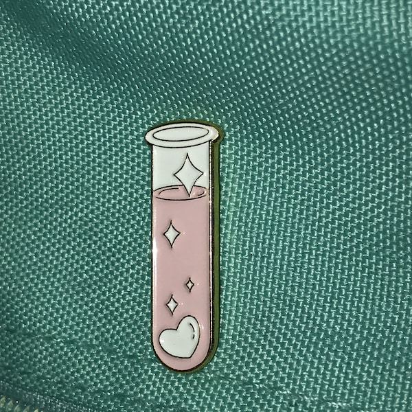 Lovely Pink Heart in a Tube Enamel Pin, Science Lapel Pin, Chemistry ...