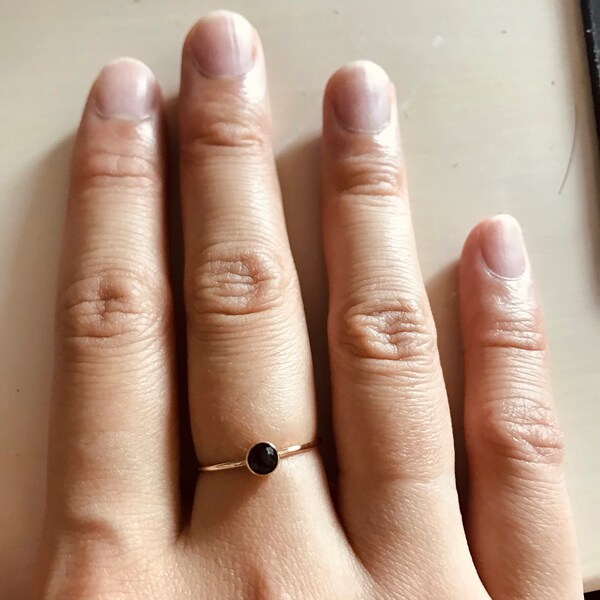 Black Spinel 14k Yellow Gold Ring, Thin Stacking Band Rose Gold Option ...