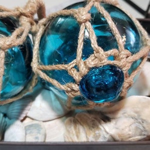 Glass Fishing Floats on Rope Fish Net Buoy Ball Nautical Decor Red ...