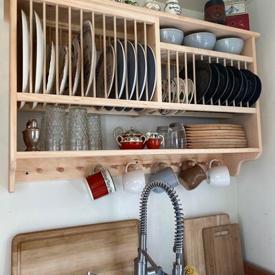 Shaker Peg Kitchen Window Plate Rack Shelf Wood Dish Cabinet for Plates ...