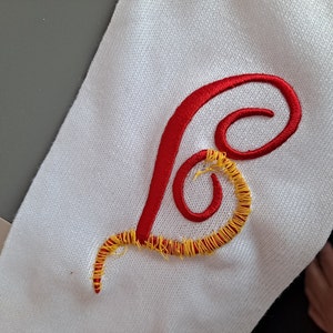 Monogram Letter Embroidered Iron On Patch Appliques -  Black, Red, & White Cursive Initial Letters