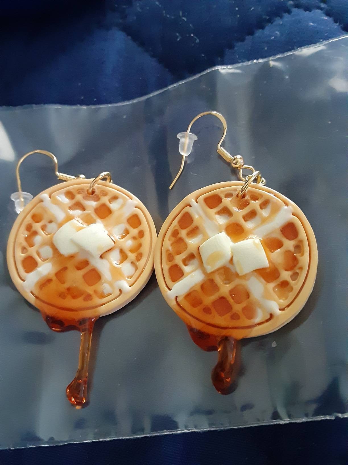 Waffle earrings,  Blueberry waffle earrings, butter waffle earrings