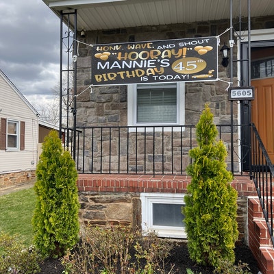 Golden Birthday Yard Sign With Photo, Drive by Birthday Lawn Sign, Honk