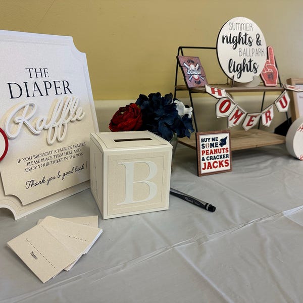Diaper Raffle Game Kit With Sign and Mini Card Box in Sandstone and ...