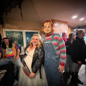 Mens Rainbow Striped Nice Guy T-Shirt Cosplay Costume Chucky Clown - Foto 9