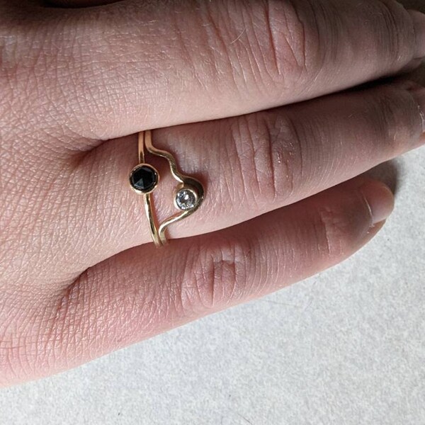 Black Spinel 14k Yellow Gold Ring, Thin Stacking Band Rose Gold Option ...