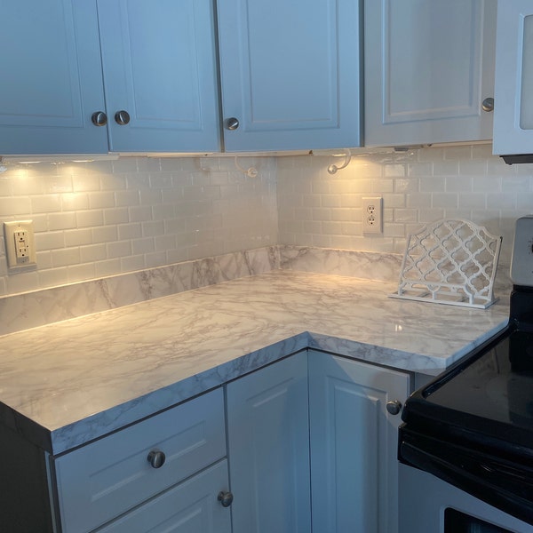 Ez Faux Decor Kitchen Peel and Stick Countertop Vinyl Wrap White Marble ...