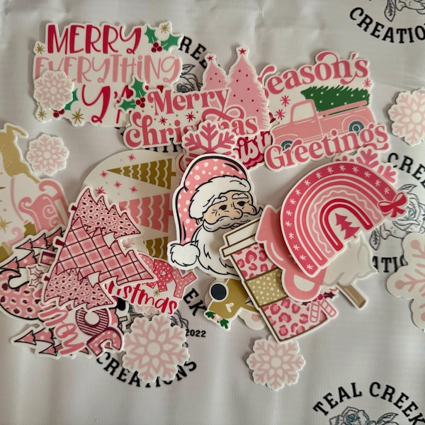 Printable Pink Christmas Sticker Bundle - Digital PNG Stickers - Print ...